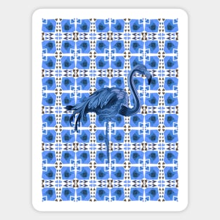 Blue Flamingo on Retro Hearts Sticker